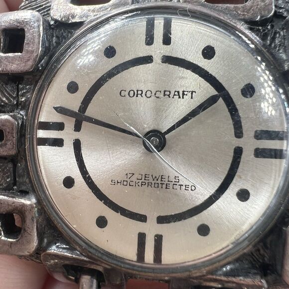 COROCRAFT Watch 17 jewels Crack But Works! Wind Up Watch Vintage Geometric - Picture 4 of 8